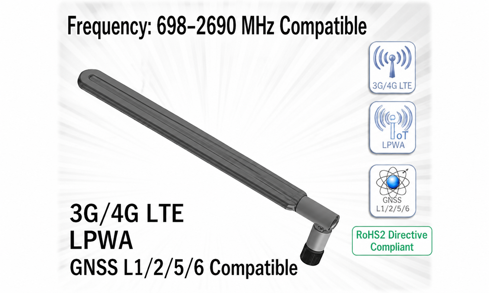LTE / LPWA / GNSS Dual-Axis Whip Antenna