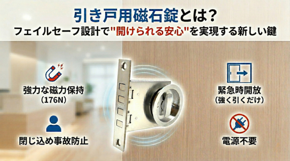 引き戸用磁石錠とは？フェイルセーフ設計で