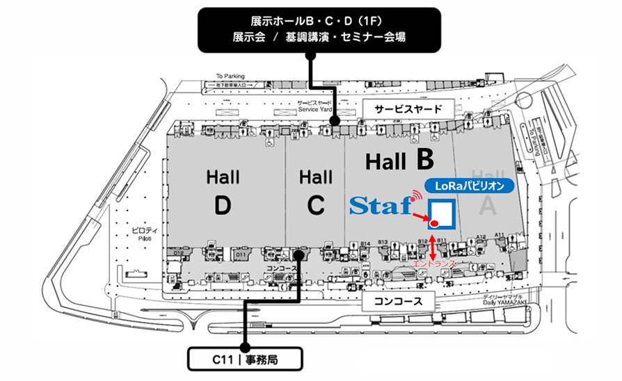 EdgeTech+ 2025 パシフィコ横浜会場案内図 LoRaパビリオン BC-04ブースの位置を示すマップ